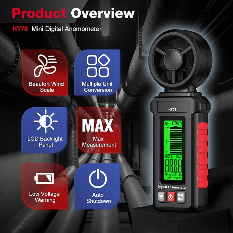 Portable Handheld Anemometer with LCD Display for Accurate Wind Speed Air Flow Measurement - Image 2